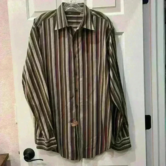 Perry Ellis vintage brown & tan stripe long sleeve shirt. Size XL - Picture 2 of 5